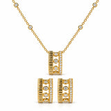 Conjunto de collar con colgante y aretes de botón de diseño circular con diamantes de 3/8 ct. p.t. en oro amarillo de 10K