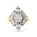 1 Ct. T.W. Round and Baguette-Cut Diamond Cluster and Rhombus Halo Ring in 10K Yellow Gold