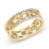 Anillo de eslabones cubanos de dos hileras con diamantes de 1/5 ct. p.t. en oro amarillo de 10K