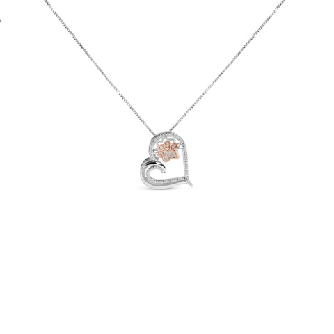 1/10 Ct. T.W. Diamond Paw and Heart Pendant Necklace in 14K Rose Gold-Plated Sterling Silver, photo 1