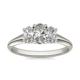 Anillo de tres piedras con diamantes ovalados cultivados en laboratorio de 1 CTW en oro de 14K