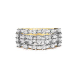 Anillo de banda de varias hileras con diamantes redondos y baguette de 1 ct. p.t. en oro amarillo de 14K