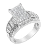 2 Ct. T.W. Mixed-Cut Diamond Rectangle Invisible-Set Composite Cluster Ring with Bar- and Channel-Set Band in 14K White Gold