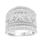 Anillo de banda de varias hileras con borde de diamantes de 2 ct. p.t. en plata de ley
