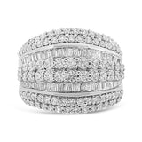 Anillo de racimo con diamantes redondos y baguette de 2 ct. p.t. en plata de ley