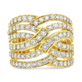 3 Ct. T.W. Diamond Multi Row Bypass Wave Cocktail Band Ring in 10K Yellow Gold
