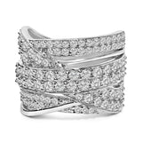 Anillo de banda bypass sobrepuesto con diamantes talla redonda de 2 ct. p.t. en plata de ley
