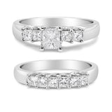1 1/2 Ct. T.W. 5 Stone Princess Diamond Engagement Wedding Ring Set in 14K White Gold