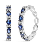 1/4 Ct. T.W. 4x3mm Oval Blue Sapphire and Diamond Alternating Hoop Earrings in 14K White Gold