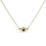 Collar con colgante de mal de ojo con zafiro azul y detalle de diamante en oro amarillo de 10K