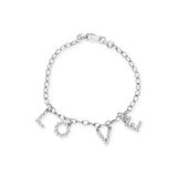Pulsera de cadena de cable con dije de amor y diamantes de 1/6 ct. p.t. en oro blanco de 10K
