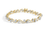 Pulsera de eslabones florales con diamantes redondos y baguette de 3 ct. p.t. en oro amarillo de 10K