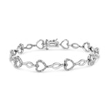 Pulsera de eslabones alternos de corazón y hoja con diamantes redondos de 1/4 ct. p.t. en plata de ley, color I-J, claridad I3, 7.25 pulg.