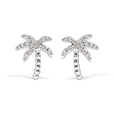 Aretes de botón de palmera incrustada con diamantes de 1/10 ct. p.t. en oro blanco de 10K