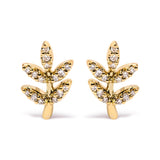 Aretes de botón de hoja y rama con detalles de diamante de 1/10 ct. p.t. en oro amarillo de 10K