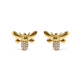Aretes de botón de abejorro con detalles de diamante en oro amarillo de 10K