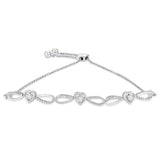 Pulsera bolo ajustable de corazón e infinito con detalle de diamante en plata de ley, color I-J, claridad I3, 4 pulg.