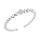 Brazalete rígido con cuentas rondel de diamantes de 1/6 ct. p.t. y cuentas de bola graduadas en plata de ley, color I-J, claridad I2-I3, 2 pulg.
