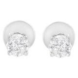 Aretes de botón solitario con diamantes en cuña (talla pie) de 1/2 ct. p.t. en oro blanco de 14K