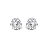 Aretes de botón de corona de 6 garras con diamantes redondos de 1/2 ct. p.t. en oro blanco de 14K