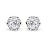 Aretes de botón de corona de garras con diamantes redondos de 2 ct. p.t. en oro blanco de 14K