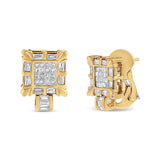 Aretes de aro Huggie omega con marco cuadrado con diamantes de 7/8 ct. p.t. en oro amarillo de 14K