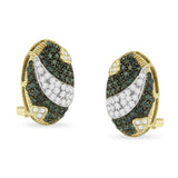 Aretes de botón ovalados omega con diamantes blancos y azules tratados de 2 1/10 ct. p.t. en oro amarillo de 14K