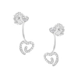 Aretes de frente y atrás de corazón con remolino y diamantes de 1/4 ct. p.t. en plata de ley, color I-J, claridad I2-I3