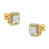 Aretes de botón con diamantes de 1/2 ct. p.t. en oro amarillo de 10K