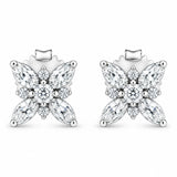 Aretes de botón de flor con diamantes marquesa de 1 ct. p.t. en oro blanco de 14K