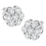 Aretes de botón de racimo floral de 7 piedras con diamantes de 2 ct. p.t. en plata de ley