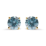 1 Ct. T.W. Treated Aqua Blue Diamond Classic Solitaire Stud Earrings in 14K Yellow Gold