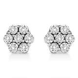 Aretes de botón de flor de garras con diamantes redondos de 1/2 ct. p.t. en oro blanco de 14K