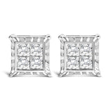1 1/2 Ct. T.W. Invisible-Set Princess-Cut Diamond Contemporary Wavy Quad Stud Earrings in 14K White Gold