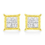 Princess-Cut Diamond Square Stud Earrings in 14K Yellow Gold