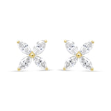 Aretes de botón de hoja floral de 8 piedras con diamantes talla marquesa en oro de 14K