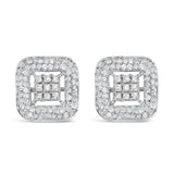 Aretes de botón de racimo y halo con diamantes de 1 ct. p.t. en oro blanco de 10K