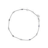 Alternating Blue Sapphire and White Diamond Bezel Station Chain Bracelet in 14K White Gold