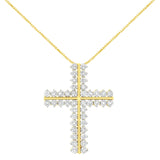 Collar con colgante de cruz de dos hileras con diamantes de 4 ct. p.t. en oro amarillo de 10K