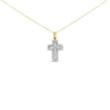 Collar con colgante de cruz de varias hileras con diamantes de 2 ct. p.t. en oro amarillo de 14K