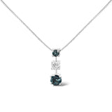 1 1/2 Ct. T.W. Treated Blue and White Diamond 3-Stone Pendant Necklace in 14K White Gold