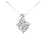 2 1/10 Ct. T.W. Princess and Baguette Geometric Designed Diamond Pendant Necklace in 14K White Gold