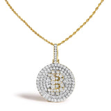 Collar con colgante de Bitcoin letra B con diamantes de 2 1/3 ct. p.t. en oro amarillo de 10K