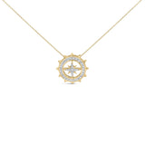 Collar con colgante de medallón de brújula con diamantes de 1 ct. p.t. en plata de ley bañada en oro amarillo de 14K