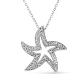 Collar con colgante de estrella de mar calada con detalle de diamante de garras en plata de ley, color I-J, claridad I1-I2, 18 pulg.