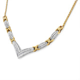 1 Ct. T.W. Round and Princess-Cut Diamond V Shape Statement Necklace in 10K Yellow and White Gold