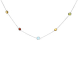 Collar ajustable de 7 estaciones de bisel con piedras preciosas mixtas creadas en laboratorio en oro blanco de 14K