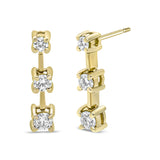 Aretes de botón colgantes de 3 piedras pasado, presente y futuro con diamantes de 0.5 ct. p.t. en oro de 14K