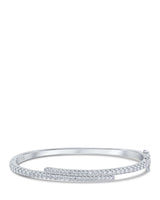 Pavé Cubic Zirconia Overlay Bangle Bracelet in Rhodium-Plated Brass