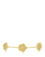 Alternating Pavé Cubic Zirconia Clover Bracelet in Plated Brass